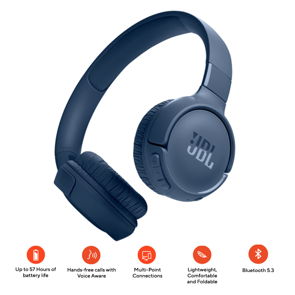 JBL Tune 520BT Wireless On-Ear Headphones (Blue)