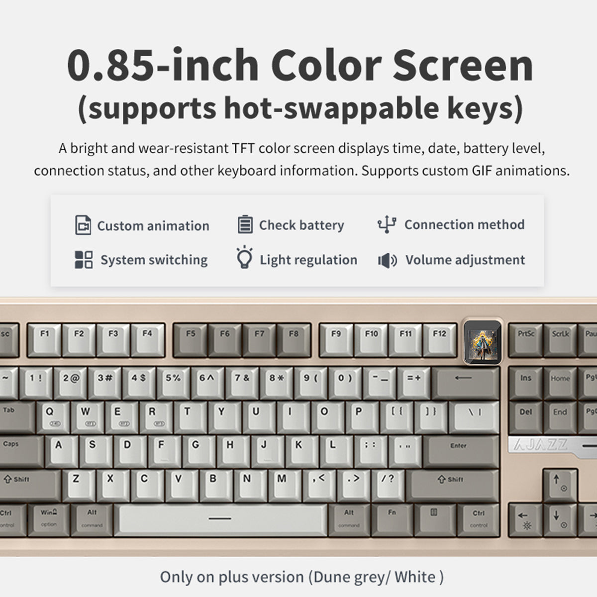 Ajazz QS87 Max RGB Tri-Mode 87-Keys Aluminum CNC Case Hot-Swappable Mechanical Keyboard (Grey/White) (Flame Red V2 Switch)