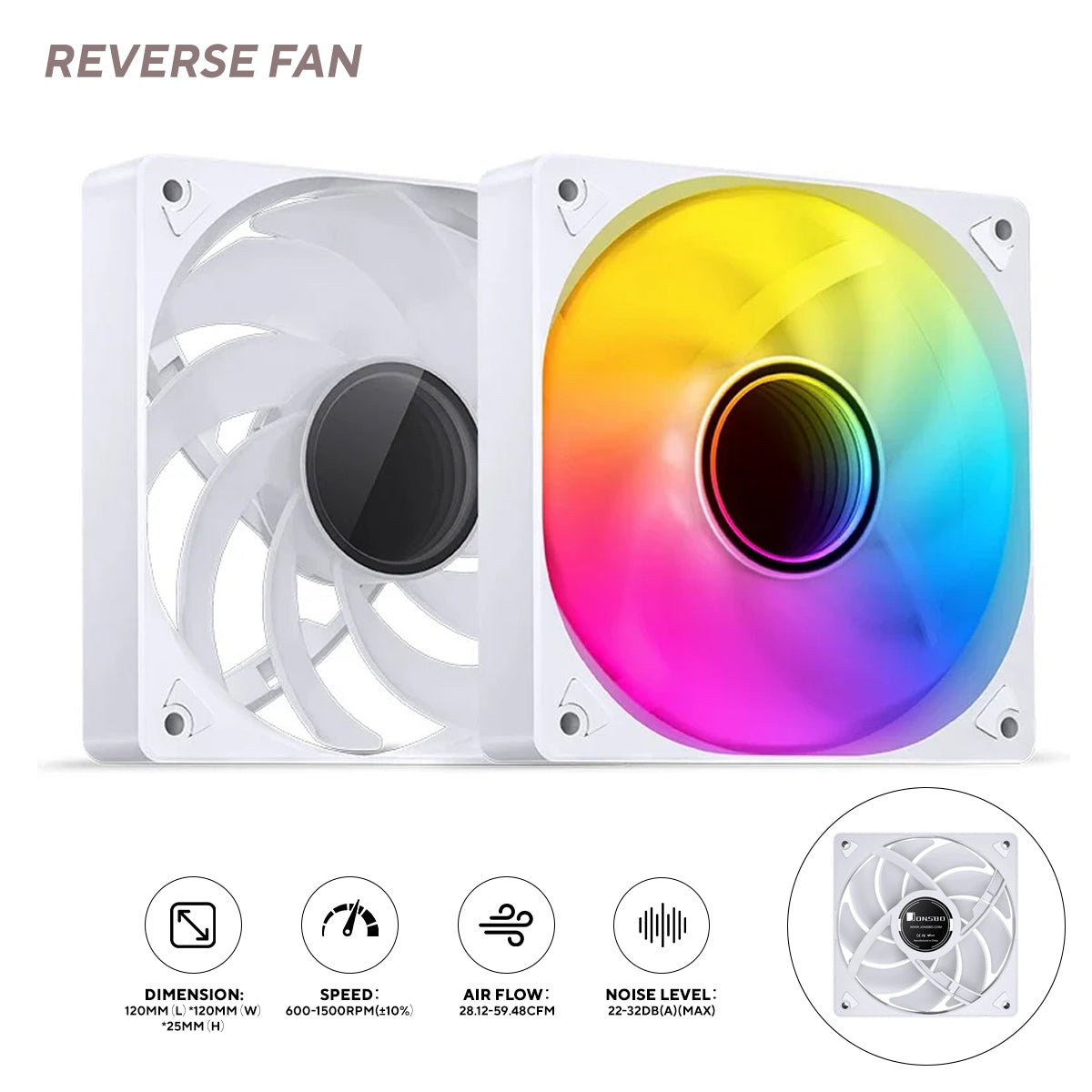 Jonsbo SL-120WR ARGB 120MM Silent Series Reverse Fan (White)