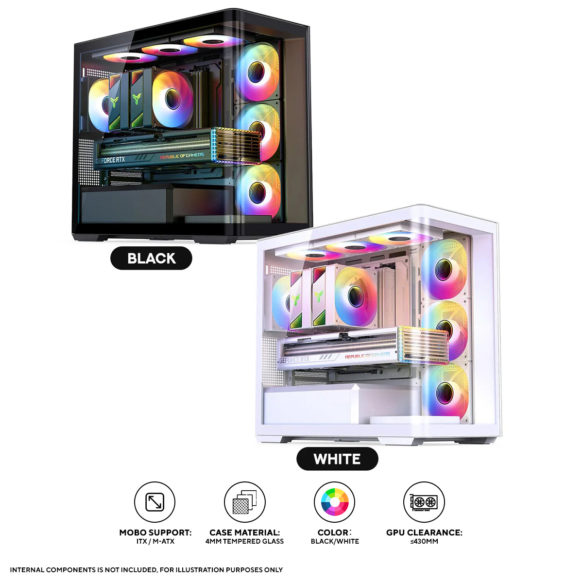Jonsbo D300 M-ATX Computer Case (Black, White)