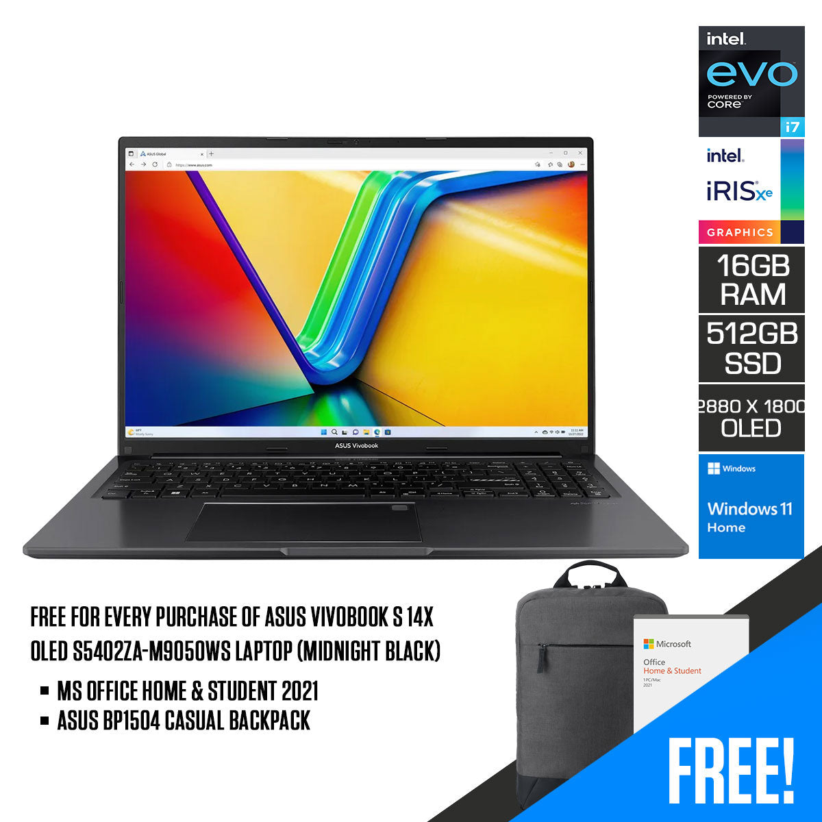 Asus Vivobook S 14X OLED S5402ZA-M9050WS Laptop (Midnight Black)