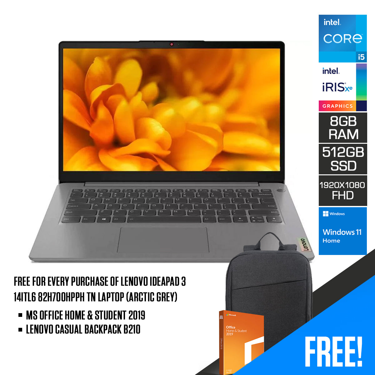 LENOVO IDEAPAD 3 14ITL6 82H700HPPH TN LAPTOP (ARCTIC GREY)