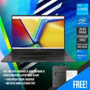 Asus Vivobook 16 X1605ZA-MB335WS Laptop (Indie Black) | 16.0-inch, WUXGA (1920 x 1200) | i3-1215U  | 8GB RAM | 256GB SSD | Intel® UHD Graphics | Windows 11 Home | MS Office Home & Student 2021 | Asus BP1504 Casual Backpack