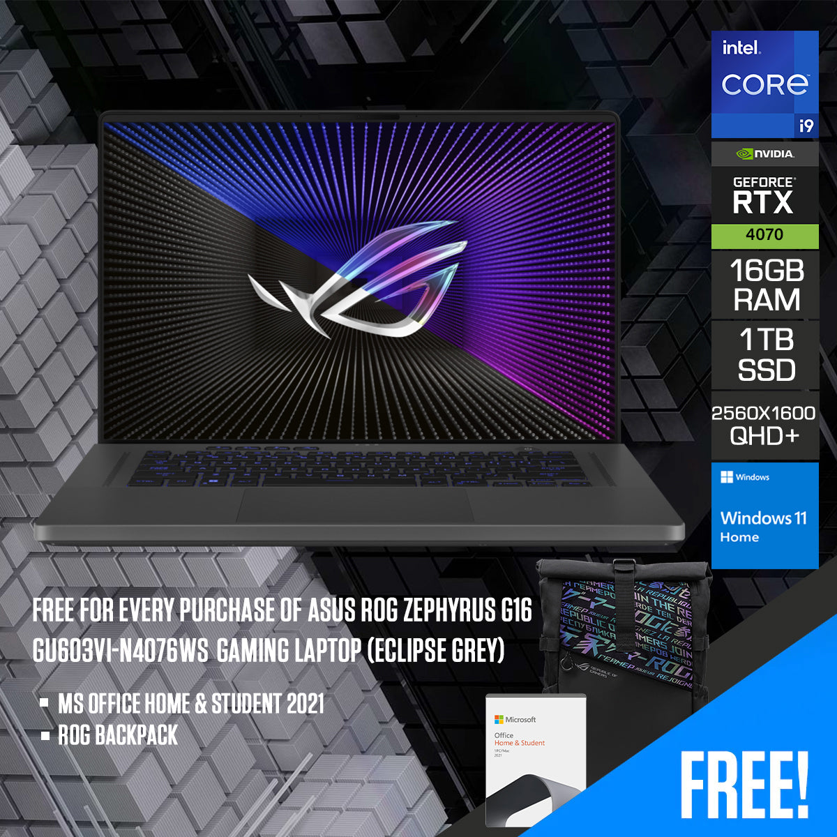 Asus ROG Zephyrus G16 GU603VI-N4076WS Gaming Laptop (Eclipse Grey)