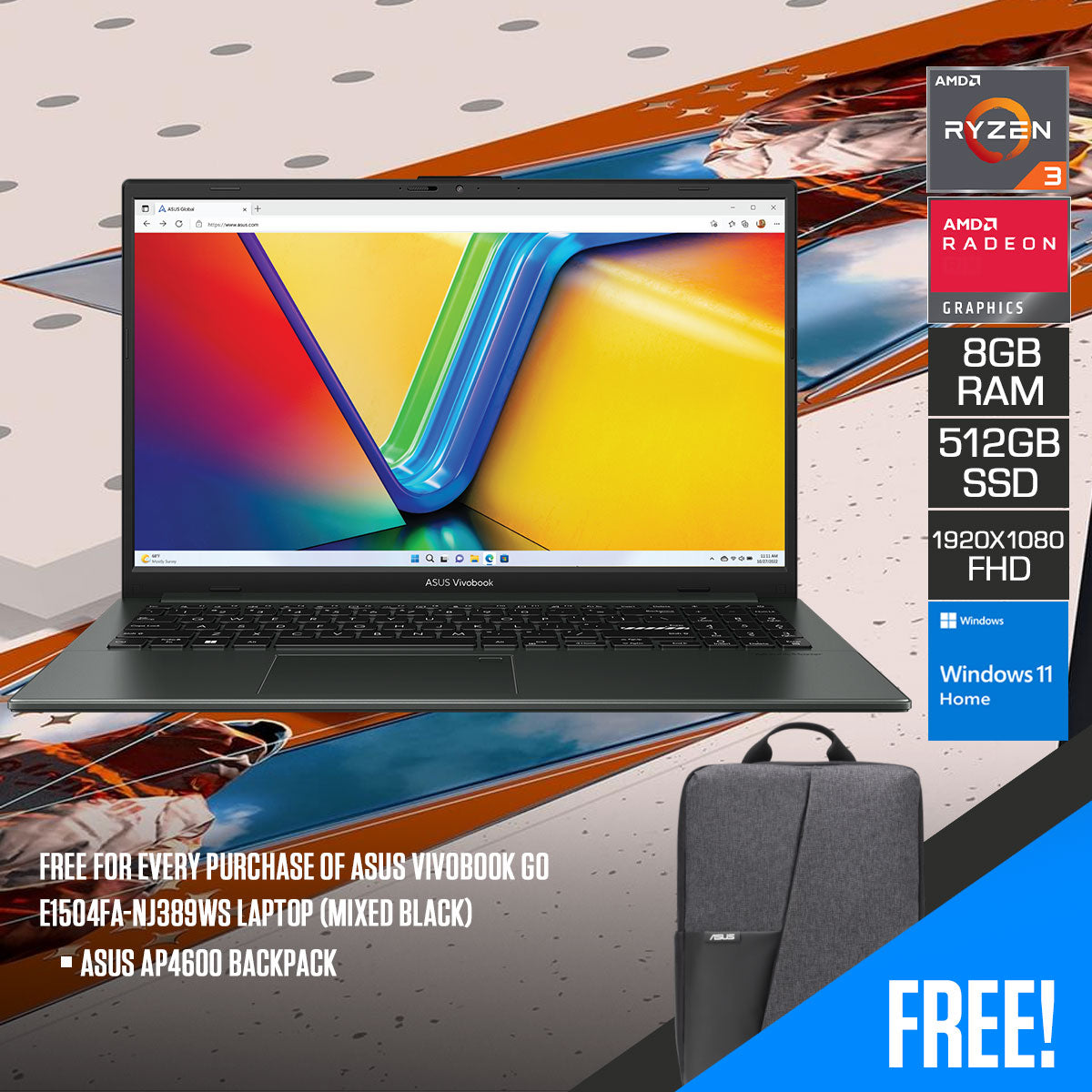 Asus Vivobook Go E1504FA-NJ389WS Laptop (Mixed Black)