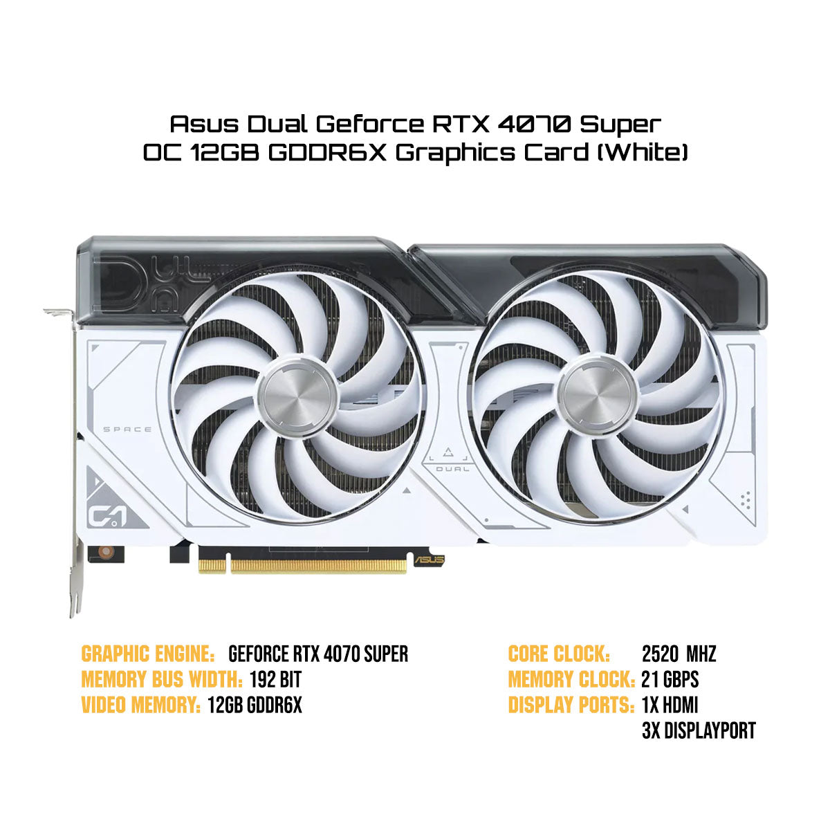 Asus Dual Geforce RTX 4070 Super OC 12GB GDDR6X Graphics Card (White)