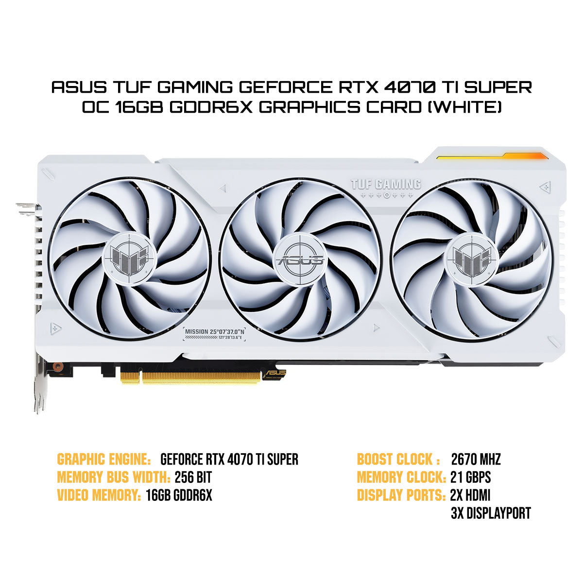 Asus TUF Gaming GeForce RTX 4070 TI Super OC 16GB GDDR6X Graphics Card (White)