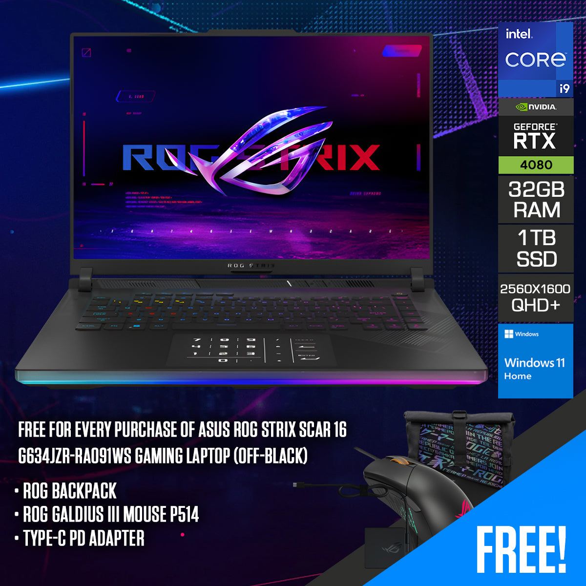 Asus ROG Strix Scar 16 G634JZR-RA091WS Gaming Laptop (Off-Black)