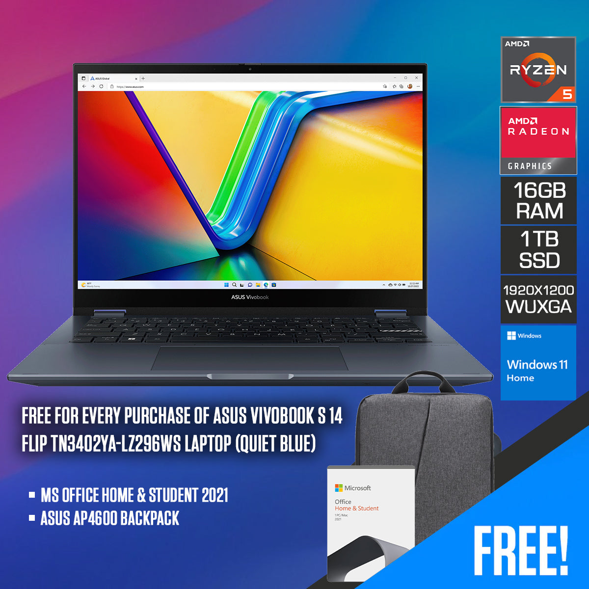 Asus Vivobook S 14 Flip TN3402YA-LZ296WS Laptop (Quiet Blue)