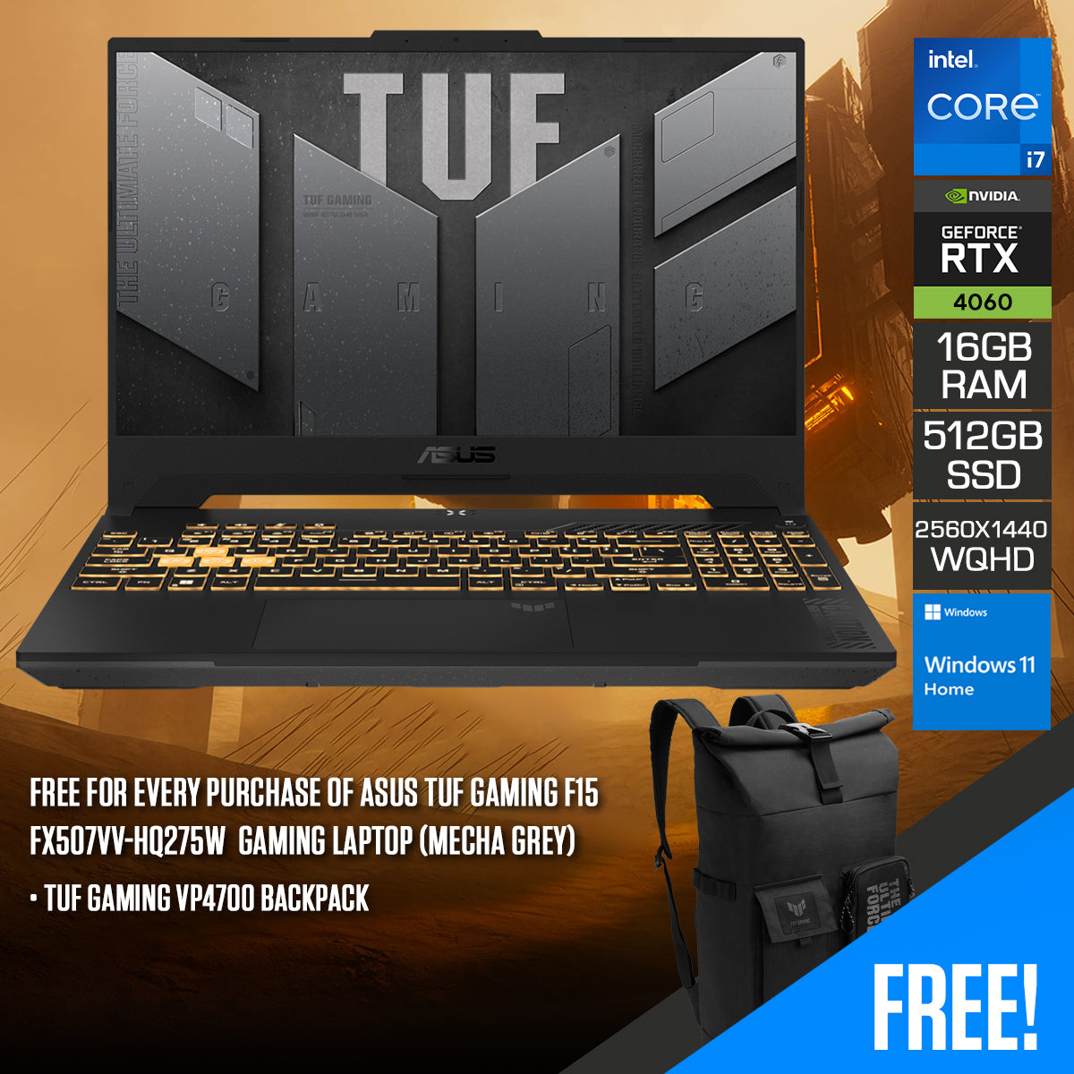 Asus TUF Gaming F15 FX507VV-HQ275W Gaming Laptop (Mecha Grey)