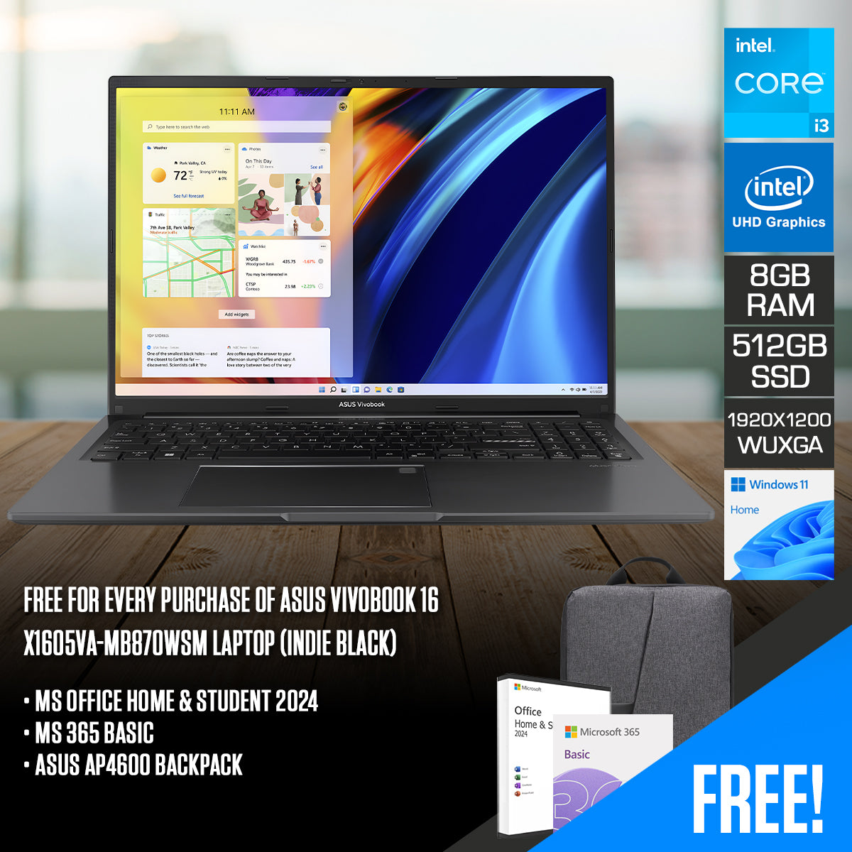 Asus Vivobook 16 X1605VA-MB870WSM Laptop (Indie Black)