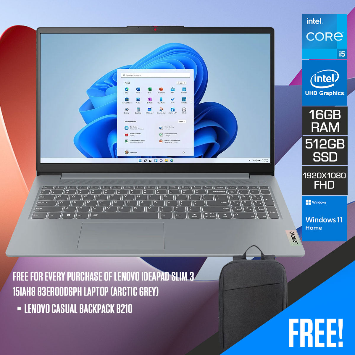 Lenovo IdeaPad Slim 3 15IAH8 83ER00D6PH Laptop (Arctic Grey) | DataBlitz