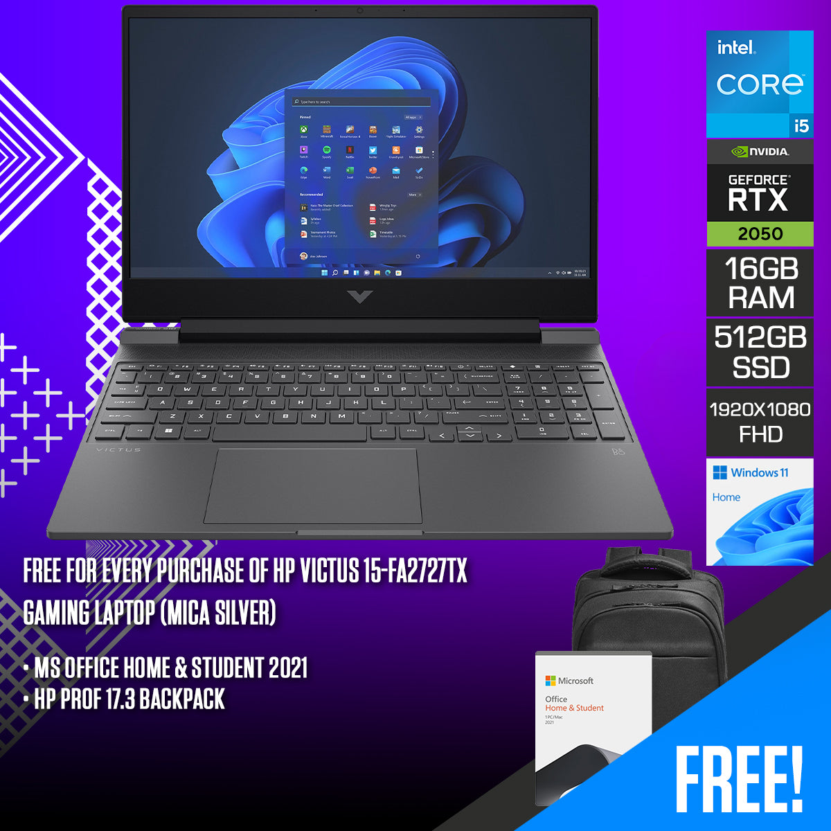 HP Victus 15-FA2727TX Gaming Laptop (Mica Silver)