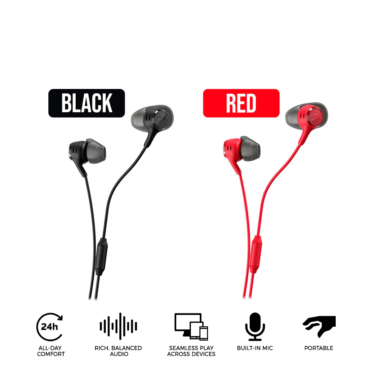 HyperX Cloud Earbuds III with Built-In Mic (Black, Red)
