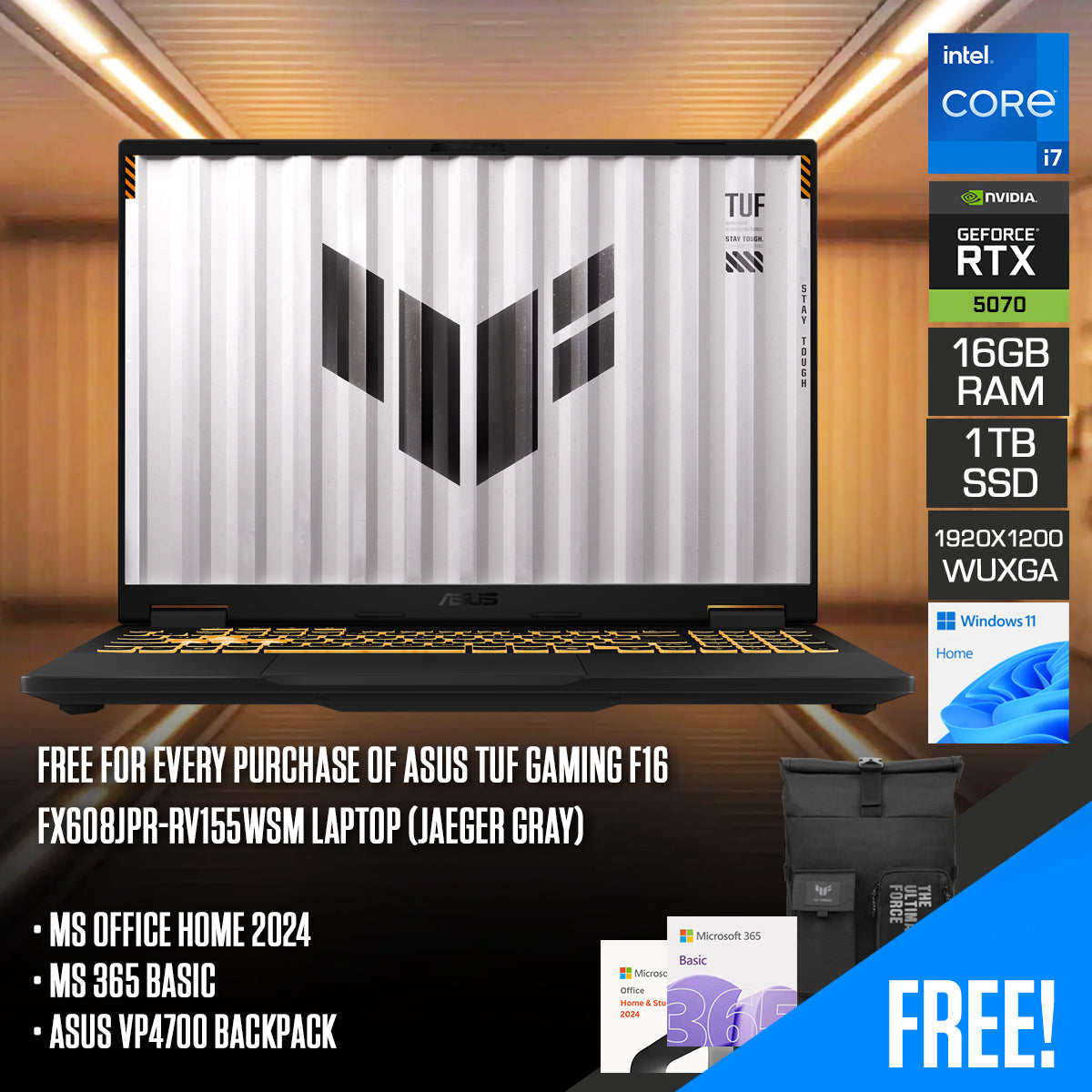 ASUS TUF Gaming F16 FX608JPR-RV155WSM Laptop (Jaeger Gray)