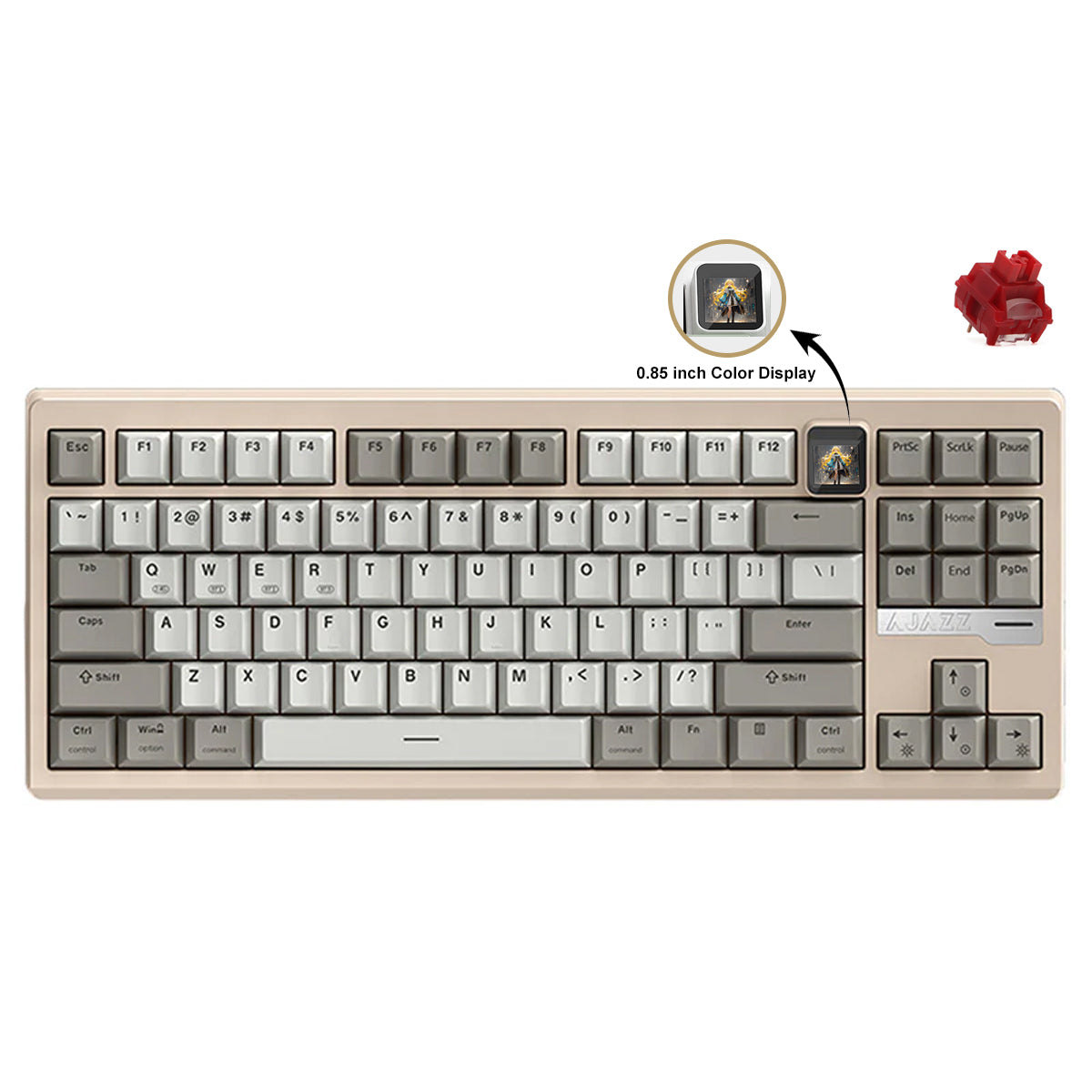 Ajazz QS87 Max RGB Tri-Mode 87-Keys Aluminum CNC Case Hot-Swappable Mechanical Keyboard (Grey/White) (Flame Red V2 Switch)