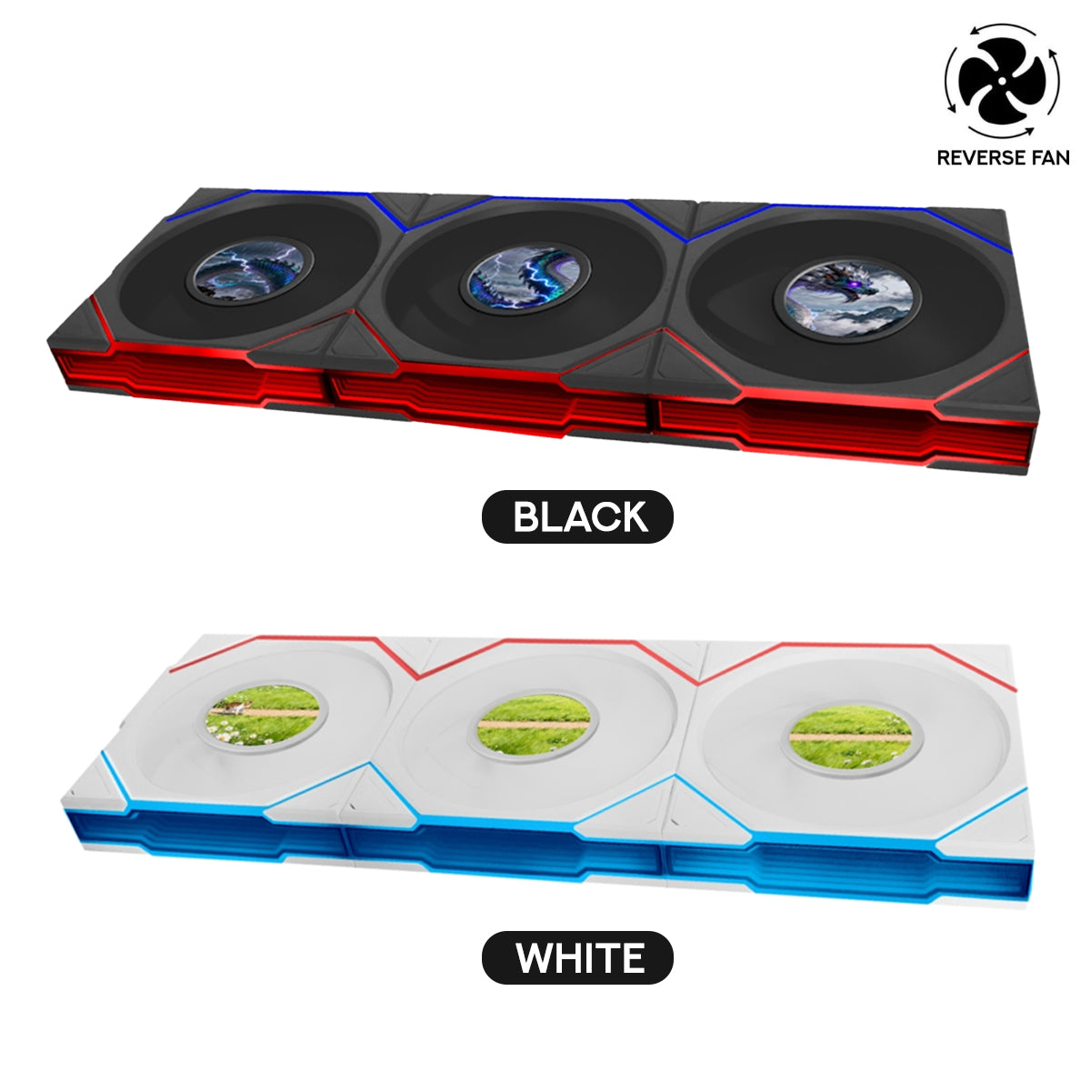 Lian Li Uni Fan TL LCD Flex Reverse 120mm 3-in-1 Pack Cooling Fan (Black, White) (12RTLLCD1F3B, 12RTLLCD1F3W)