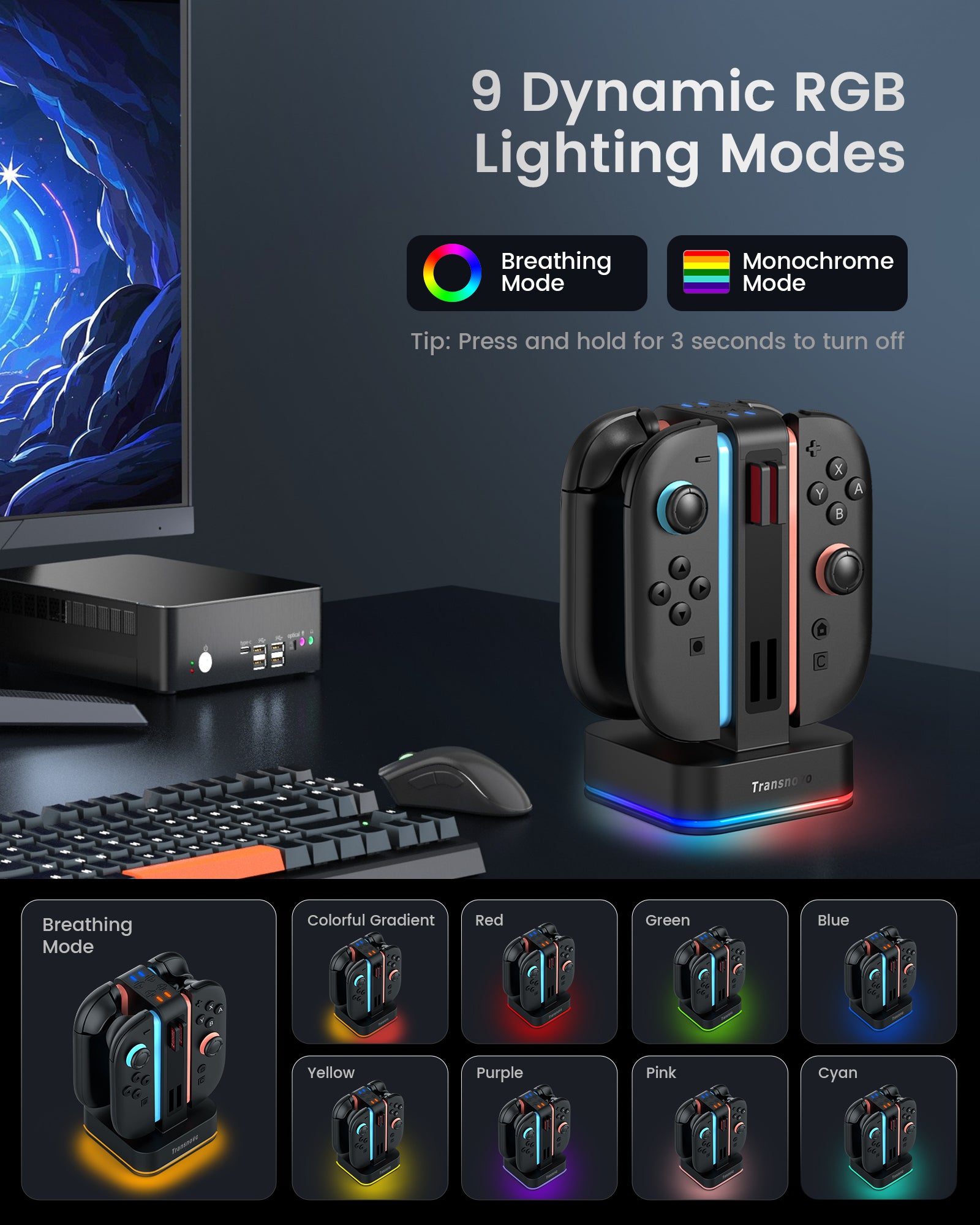 4-in-1 Square RGB Charging Station for Nintendo Switch 2 Joy-Pad