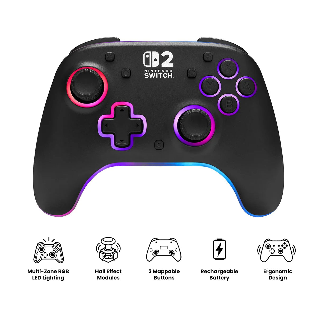 PowerA Advantage Wireless Controller for Nintendo Switch 2 with Lumectra - Black (NSGP0632-01C)