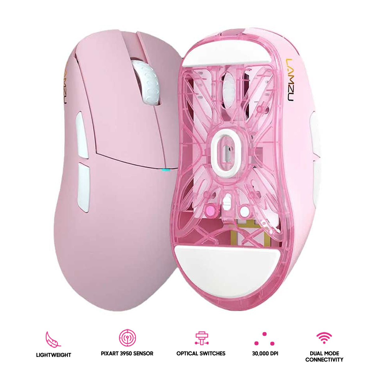 Lamzu Atlantis Mini Champion Edition Superlight Wireless Mouse (Light Pink, Panda White)