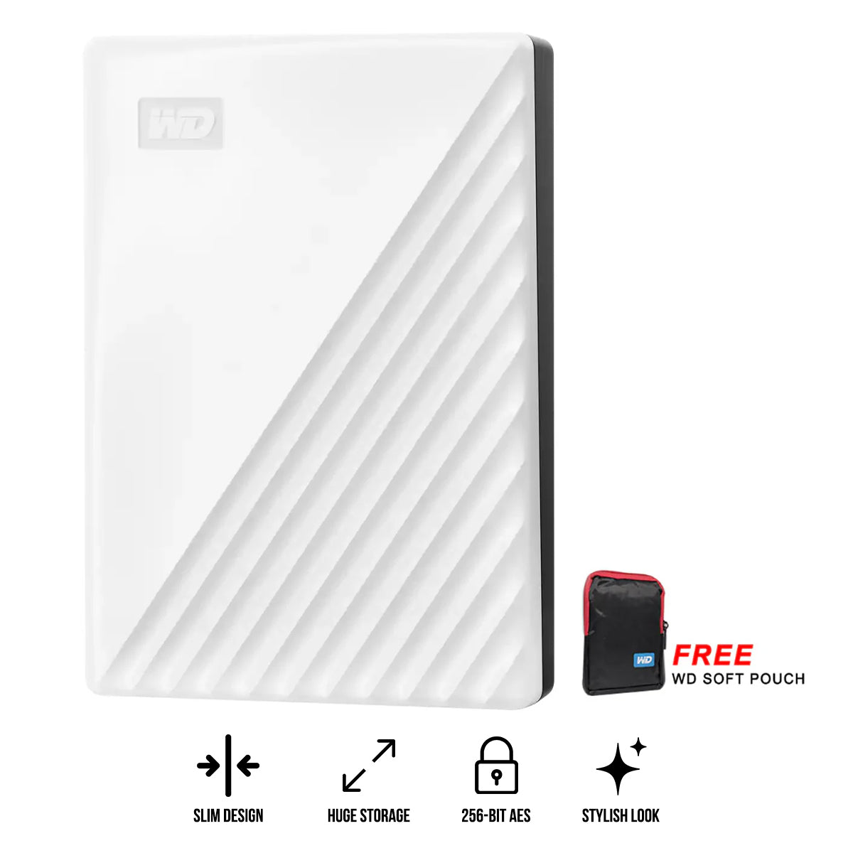 WD My Passport External Hard Drive USB 3.2 Gen 1 4TB (White) + WD Soft Pouch