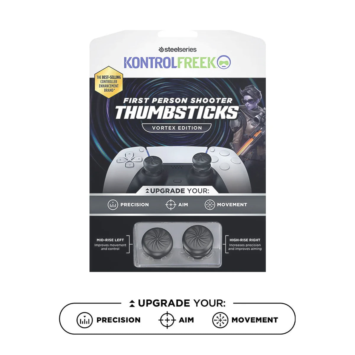 SteelSeries Kontrolfreek First Person Shooter Thumbsticks Vortex Edition for PS5 / PS4 (Black) (6300-PS5)