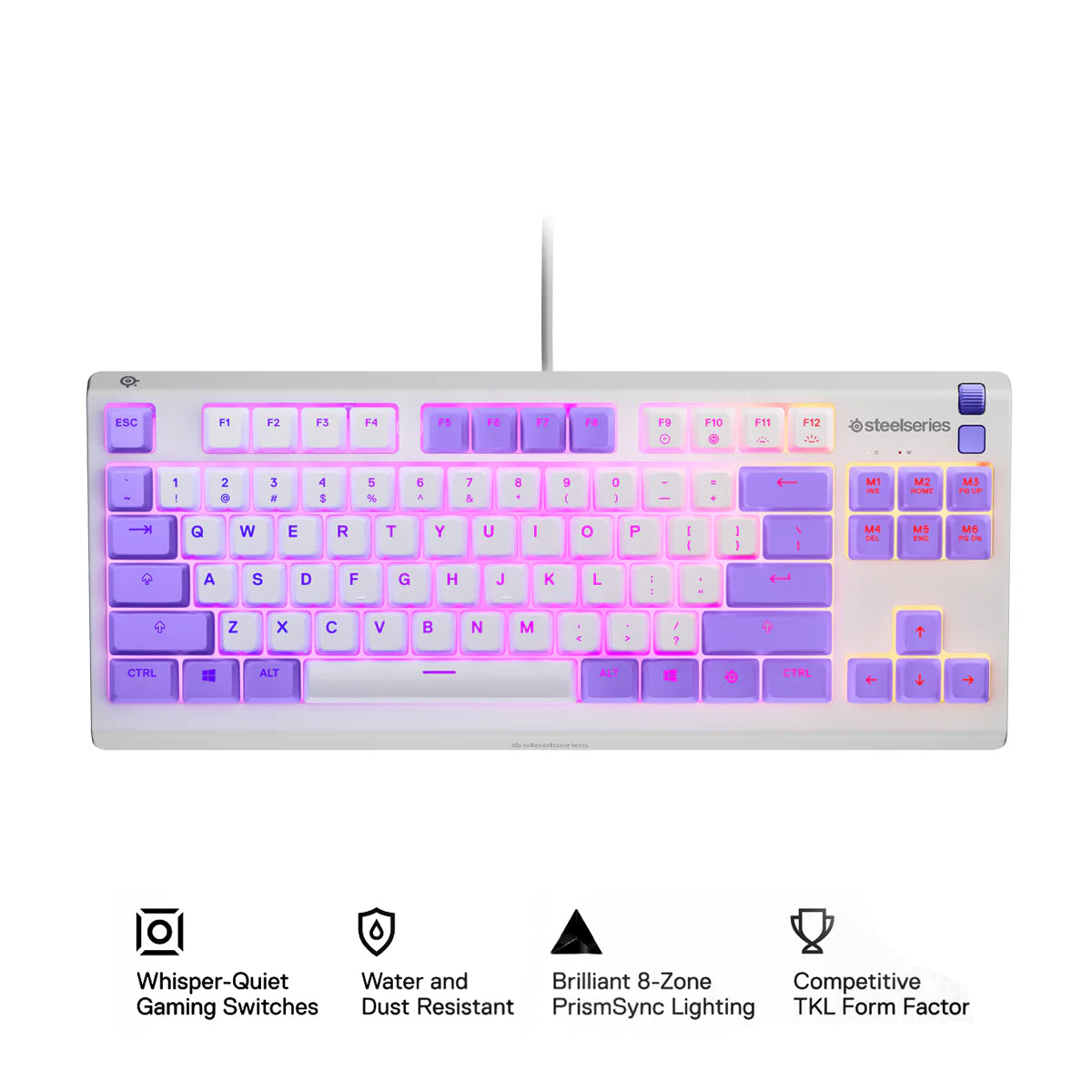 SteelSeries Apex 3 TKL RGB Water & Dust Resistant Whisper Quiet Switches Gaming Keyboard (Amethyst) (PN64951)