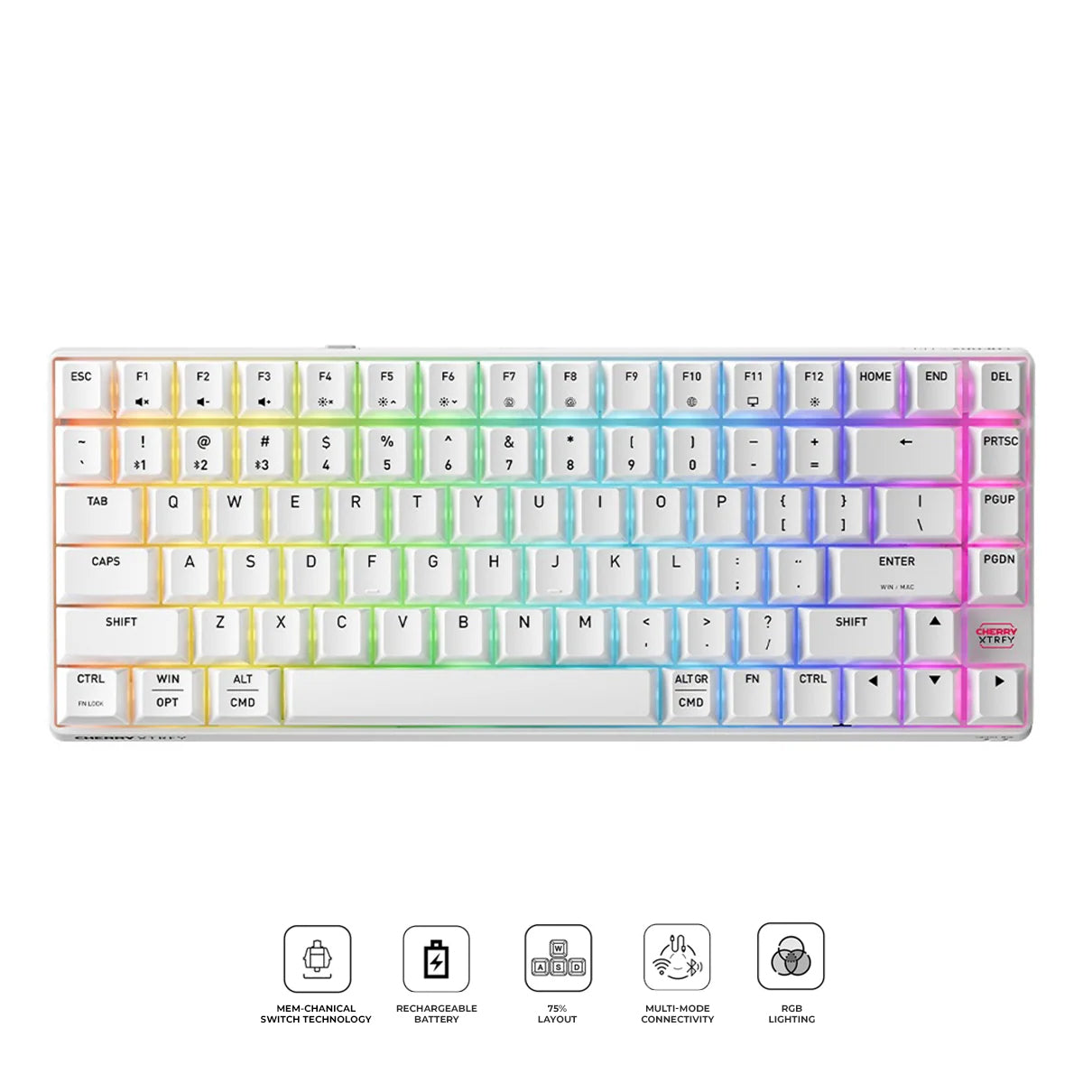 Cherry XTRFY K33 Tri-Mode Compact Wireless Mem-Chanical Gaming Keyboard (White) (G8D-24030PAAUS-0)