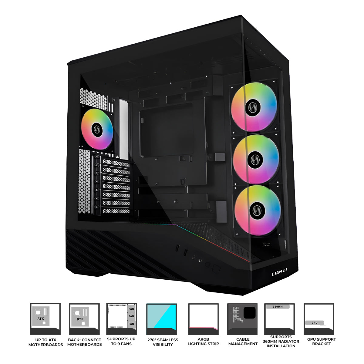 Lian Li Vector V100R Mini Compact MATX PC Case with 4 ARGB Fans (Black)