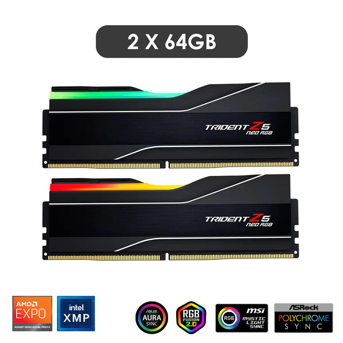 G.Skill Trident Z5 Neo RGB 128GB (2x64GB) DDR5 6000 MT/s CL34-44-44-96 1.35V AMD EXPO Desktop/Intel XMP Memory (Matte Black) (F5-6000J3444F64GX2-TZ5NR)