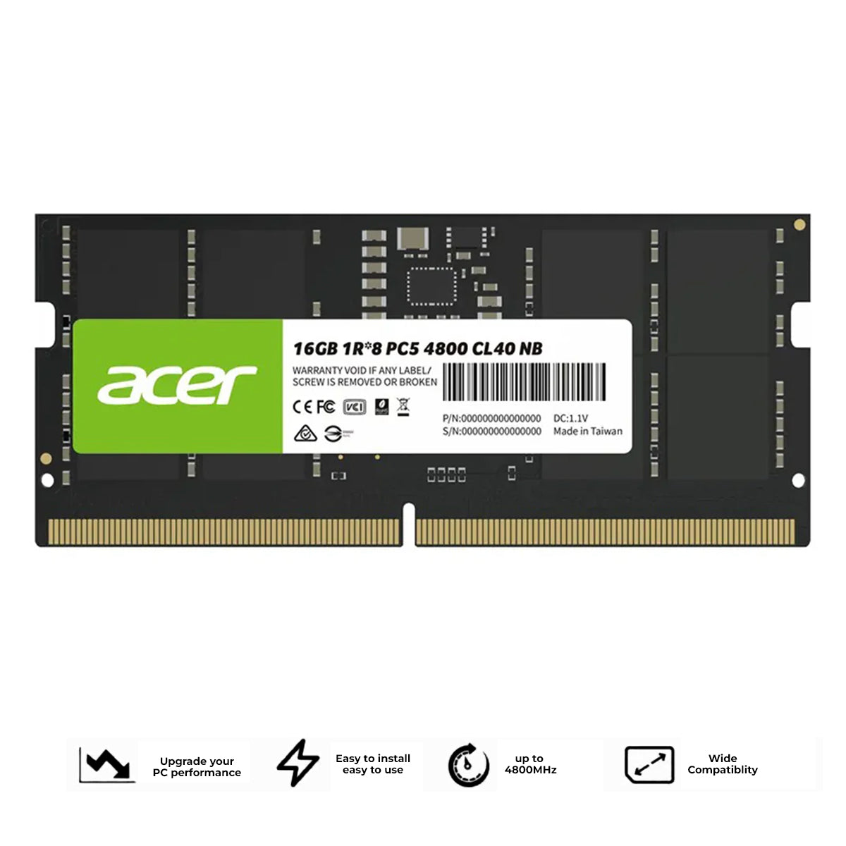 Acer SD200 16GB (1x16GB) 4800MHz CL40 DDR5 SODIMM (BL.9BWWA.412)