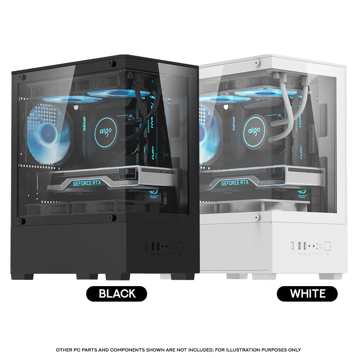 Aigo C196M Standard M-ATX Chassis Tempered Glass Side Panel with 3xCL12 Fans PC Case