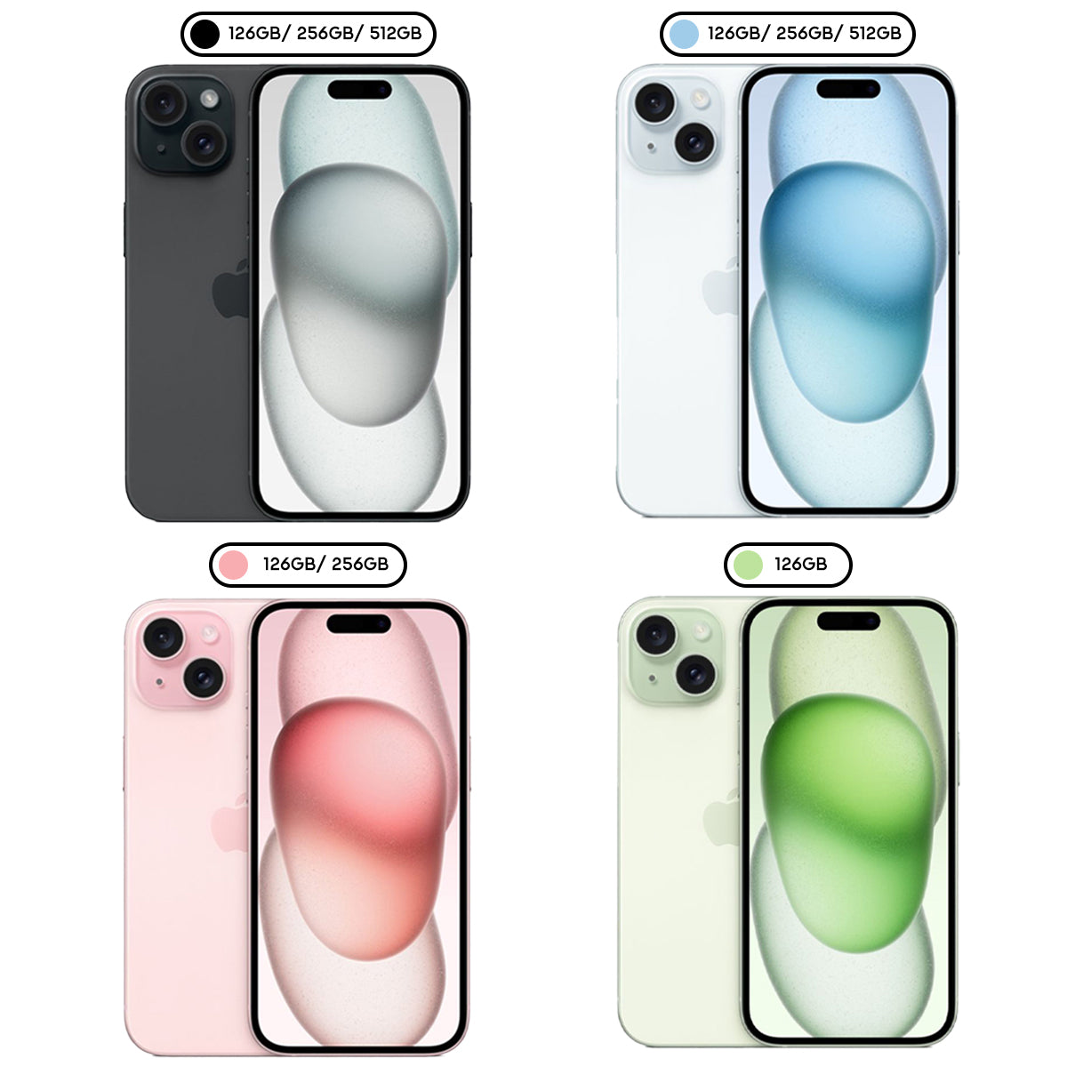 Apple iPhone 15 A3090 (128GB, 256GB, 512GB) (Black, Blue, Pink, Green)
