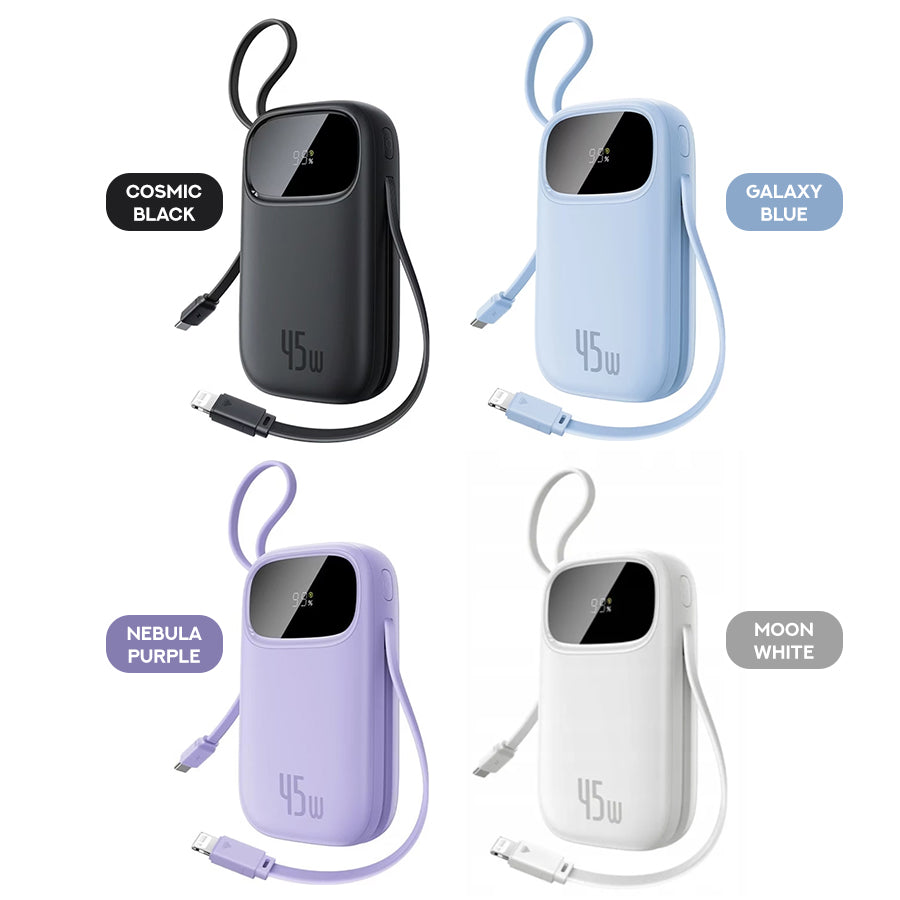 Baseus EnerFill FC31 Qpow 3 Digital Display Power Bank with Built-in USB-C + iP Cable 20000mAh 45W