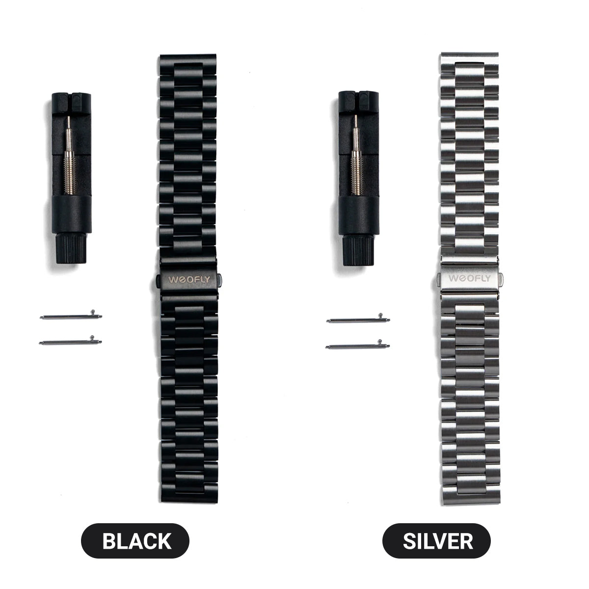Weofly WF09 22mm Stainless Steel Watch Strap (Black, Silver) (WFWB719BL, WFWB719SL)