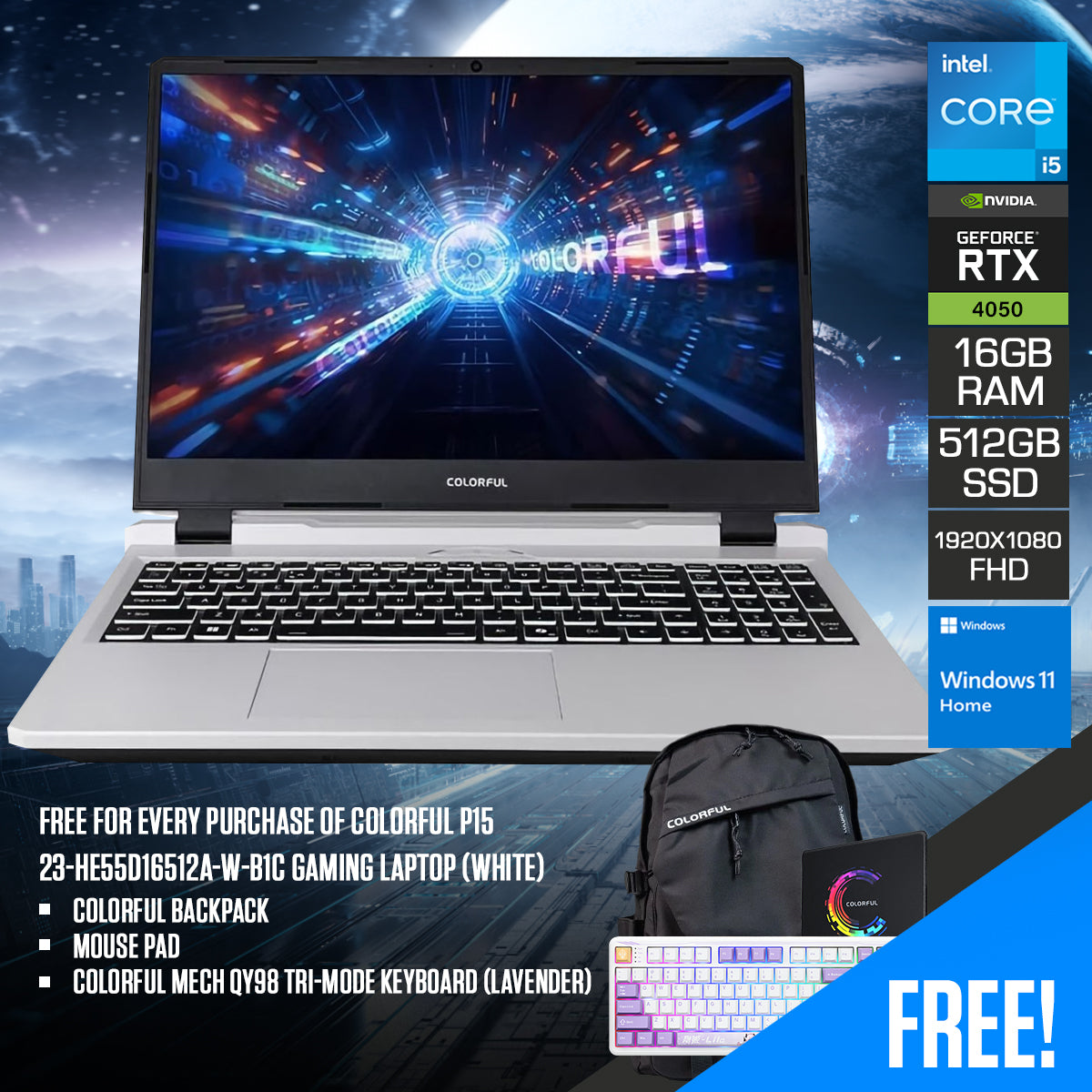 Colorful P15 23-HE55D16512A-W-B1C Gaming Laptop (White)