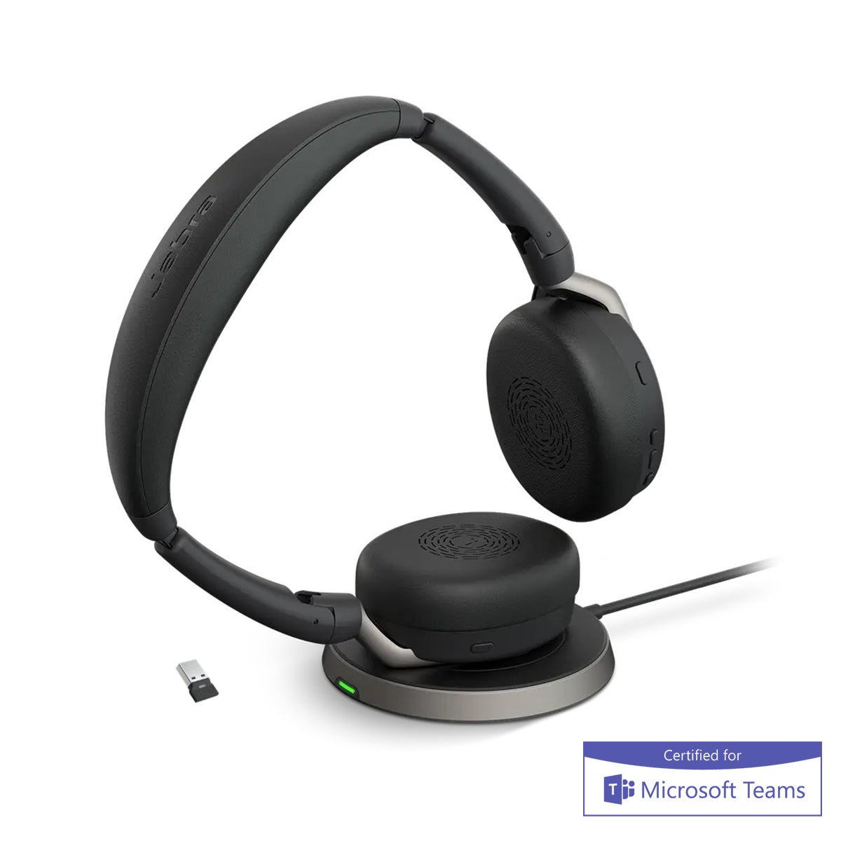 Jabra Evolve2 65 Link380/390A MS Stereo WLC ANC Wireless Foldable Headset w/ Charging Stand
