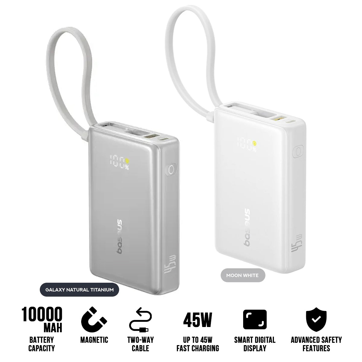 Baseus PicoGo Digital Display Power Bank 10000mAh 45W with Built-in USB-C Cable