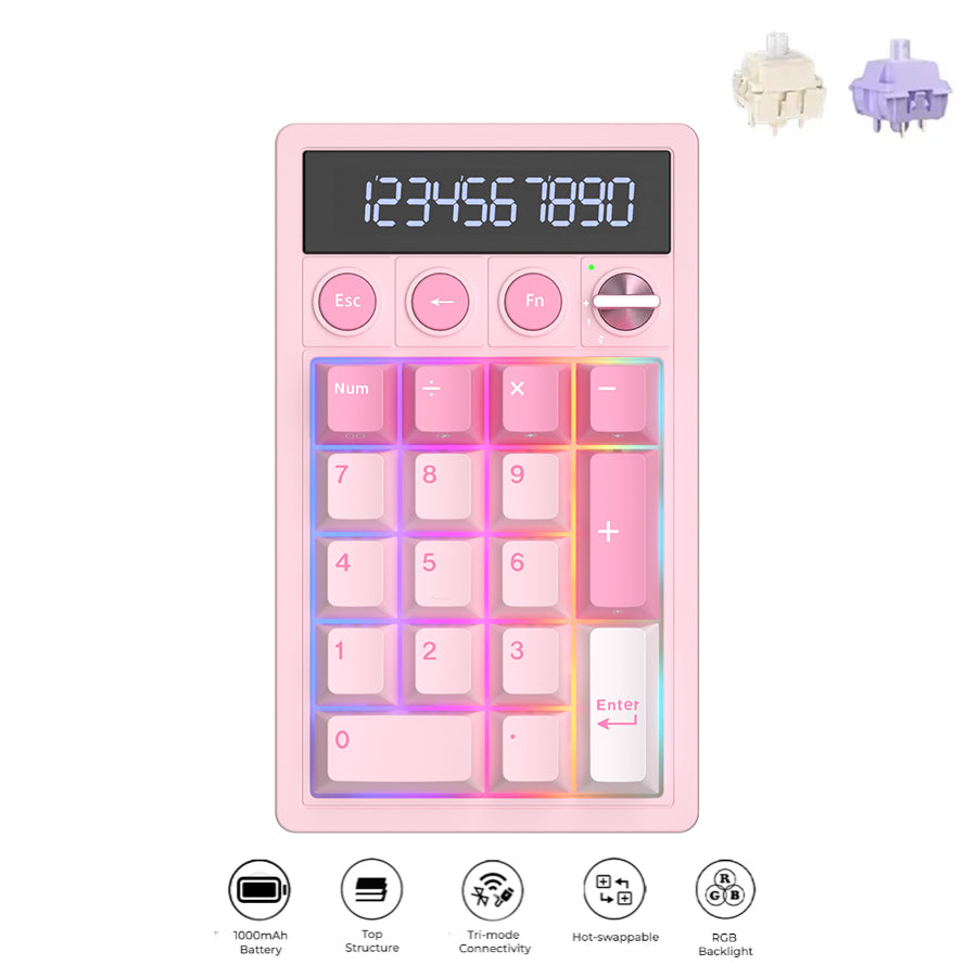 Royal Kludge M20 Tri-Mode RGB KeyPad & Calculator Pink Melody