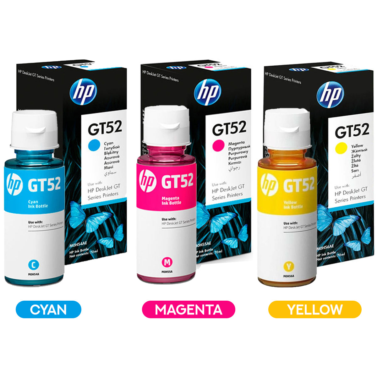 HP GT52 70ml Original Ink Bottle (Cyan, Magenta, Yellow) (M0H54AA, M0H55AA, M0H56AA)