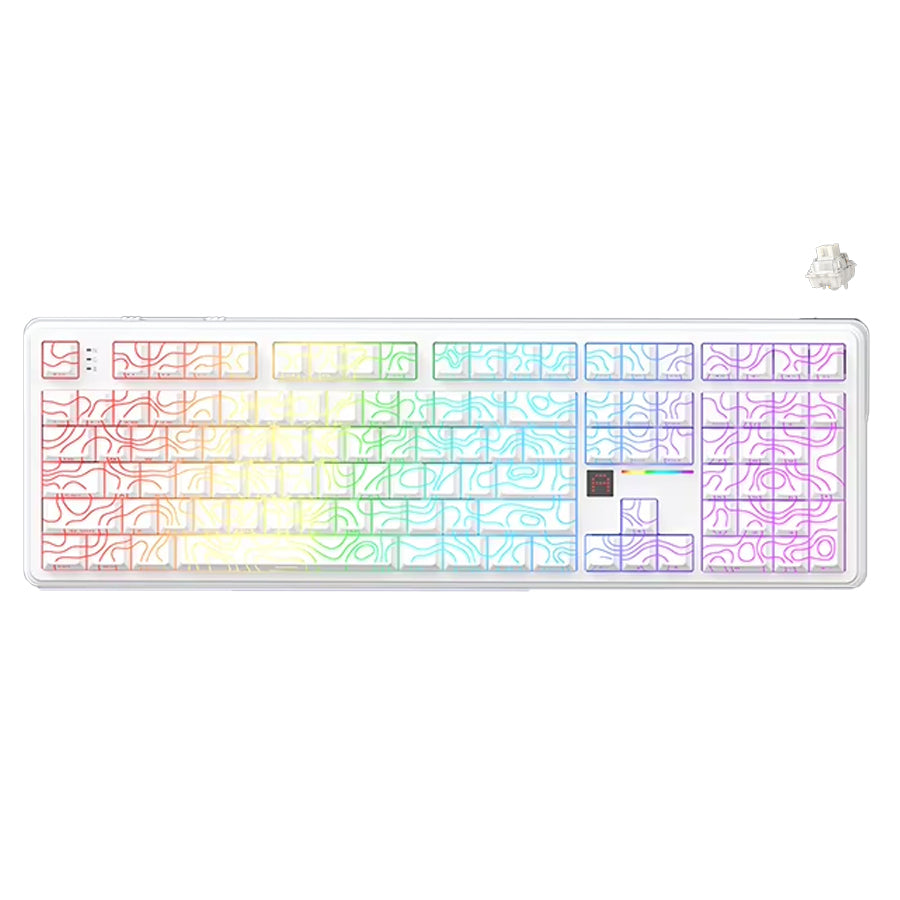 Ajazz AK108 RGB Tri-Mode 108 Keys Dot Matrix Display Mechanical Keyboard (Contour White)