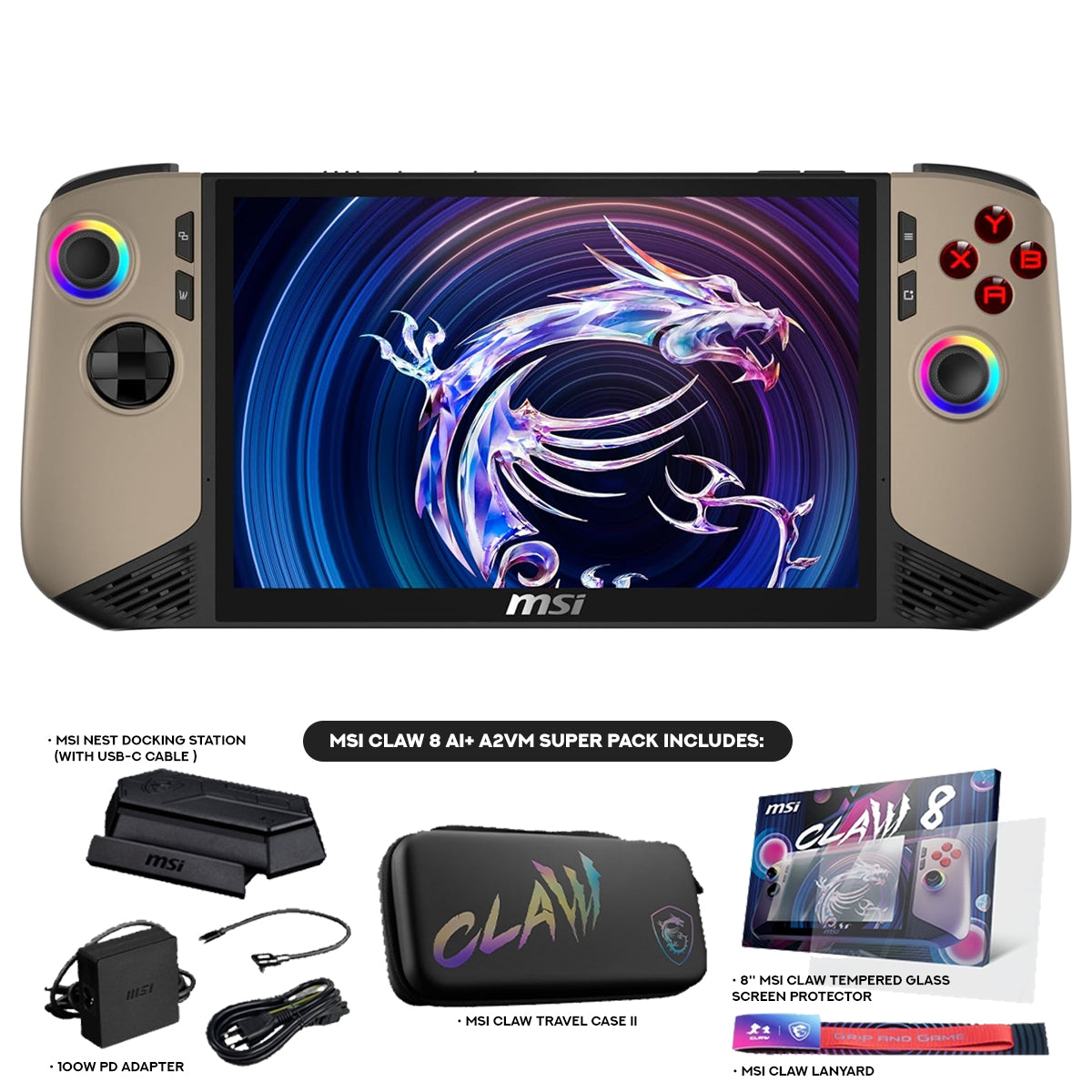 MSI Claw 8 AI+ A2VM-060PH Super Pack Handheld Gaming Console (Sandstorm)