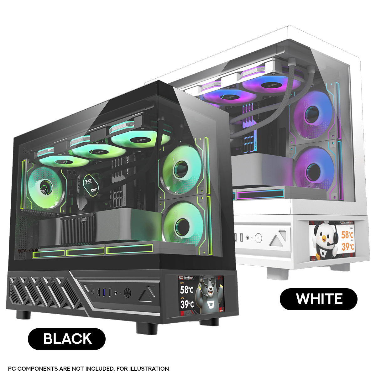 DarkFlash DS950MV M-ATX Glass PC Case with 6" IPS Customizable Display