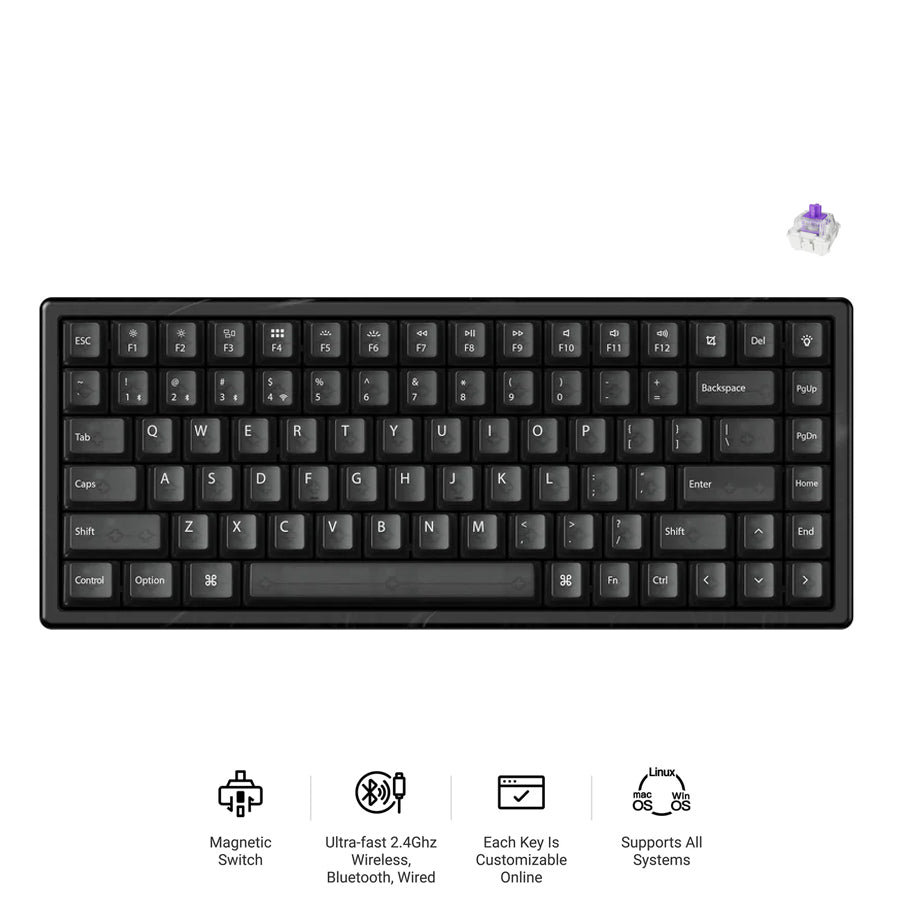 Keychron K2 HE 75% Wireless Hot-Swappable RGB Magnetic Switch Custom Keyboard - Resin Edition