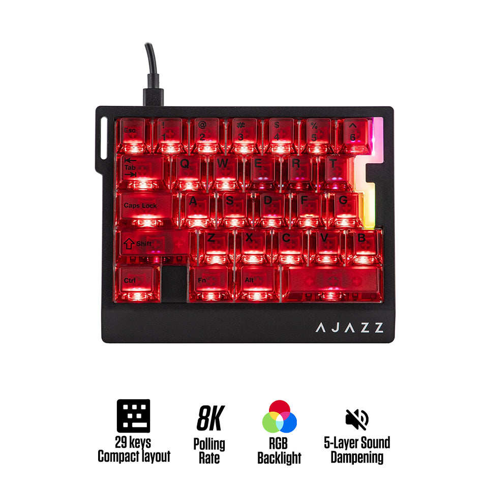 Ajazz AK029 RGB Magnetic Switch Wired 29-Keys Hot-Swappable Mechanical Keyboard (Transparent Red) (Flame Ignation Switch)