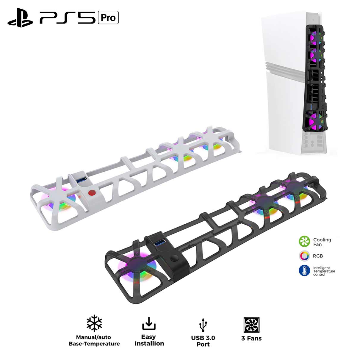 Dobe Cooling Fan RGB for PS5 Pro TP5-35153S (Transparent Black, White)