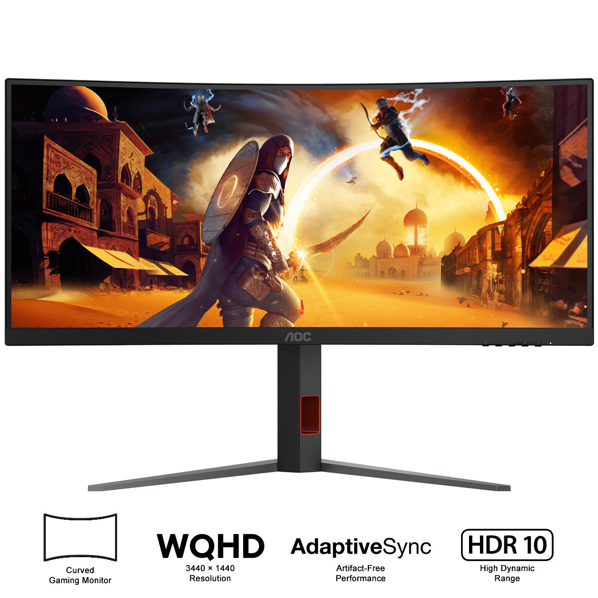 AOC CU34G4/71 34" WQHD (3440x1440) 180Hz 0.5Ms AdaptiveSync Fast VA Curved Gaming Monitor With Height And Tilt Adjusment (Black/Red)