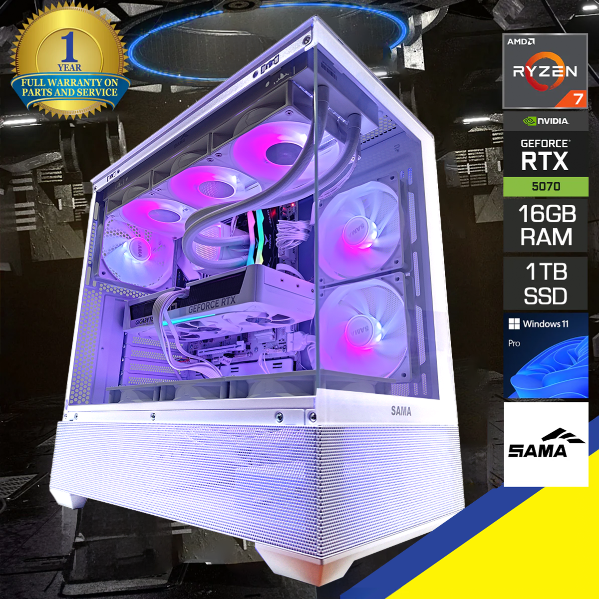 Optima V40 White Desktop Gaming PC | AMD Ryzen 7 7800X3D | 16GB RAM | 1TB SSD| RTX 5070 | Windows 11 Pro