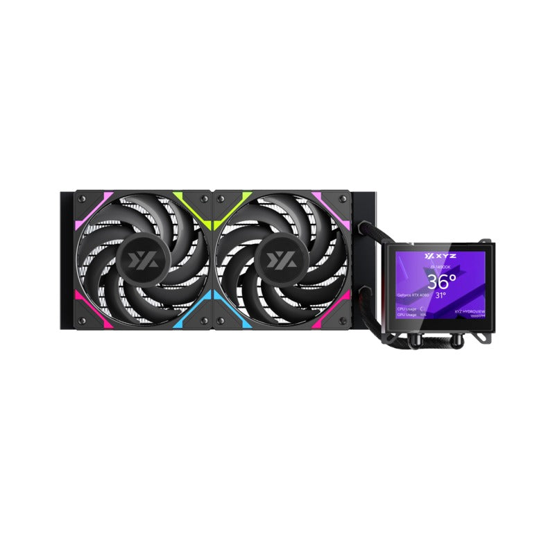 XYZ HydroView AIO 240 ARGB Liquid Cooler with Temperature Display (Black, White)