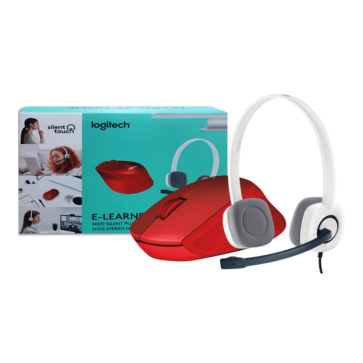 Logitech E-Learner Pack A M331 (Red) + H150 (White) Bundle